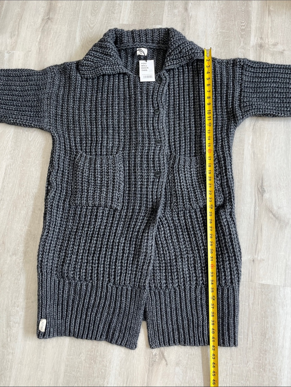 MIKUTA Dark Grey Long Knit Cardigan Alpaca Wool Oversized M/L NWT Made Portugal - Picture 8 of 14